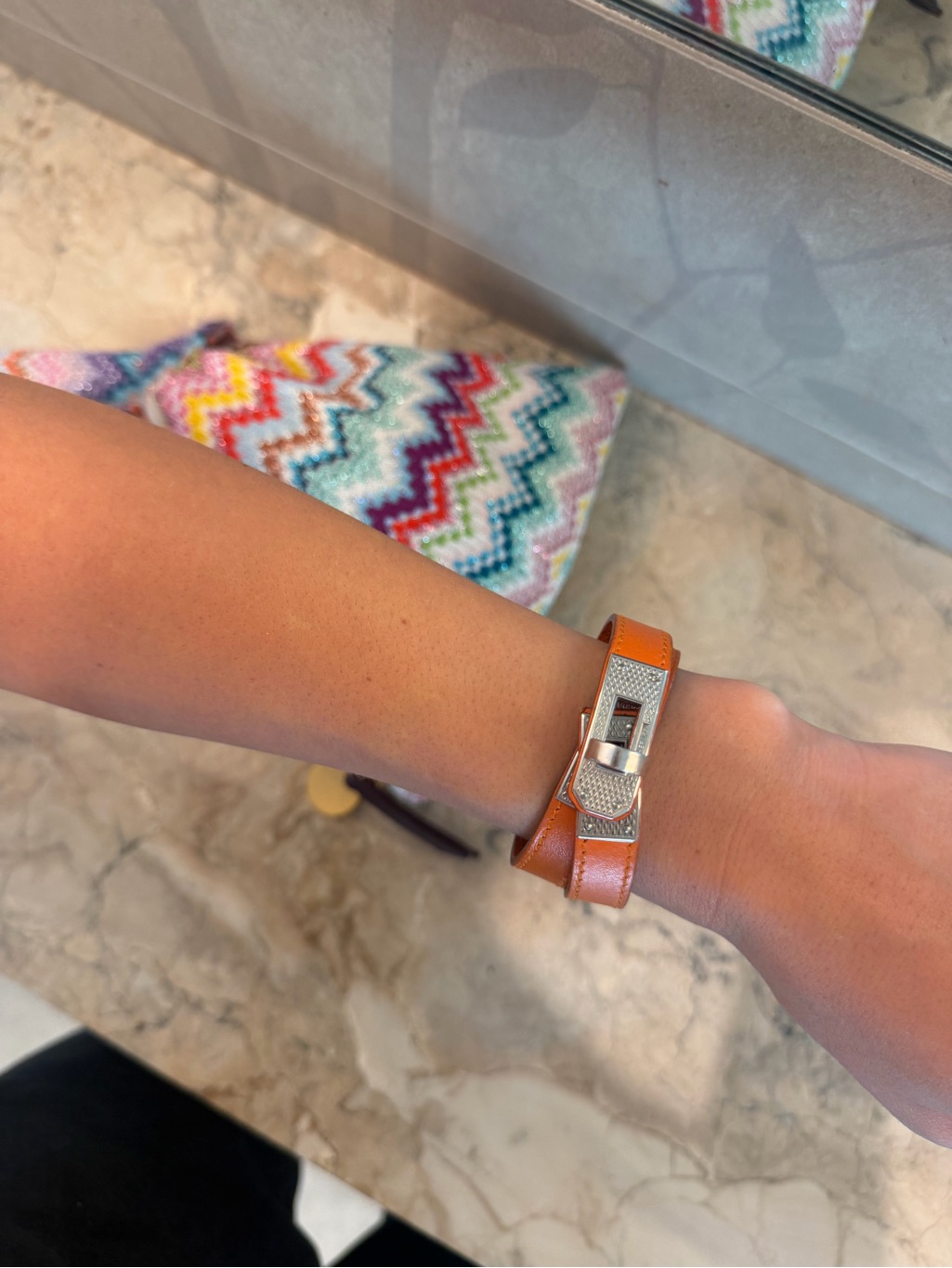 Orange Hermes Kelly Bracelet- Silver Hardware